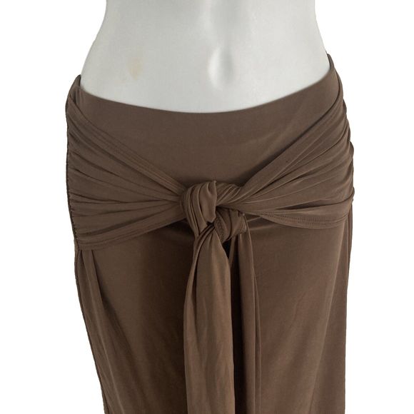 London Rose Women Straight Pencil Skirt Size L Brown Knit Elastic Waist Ties NWT - Picture 4 of 11